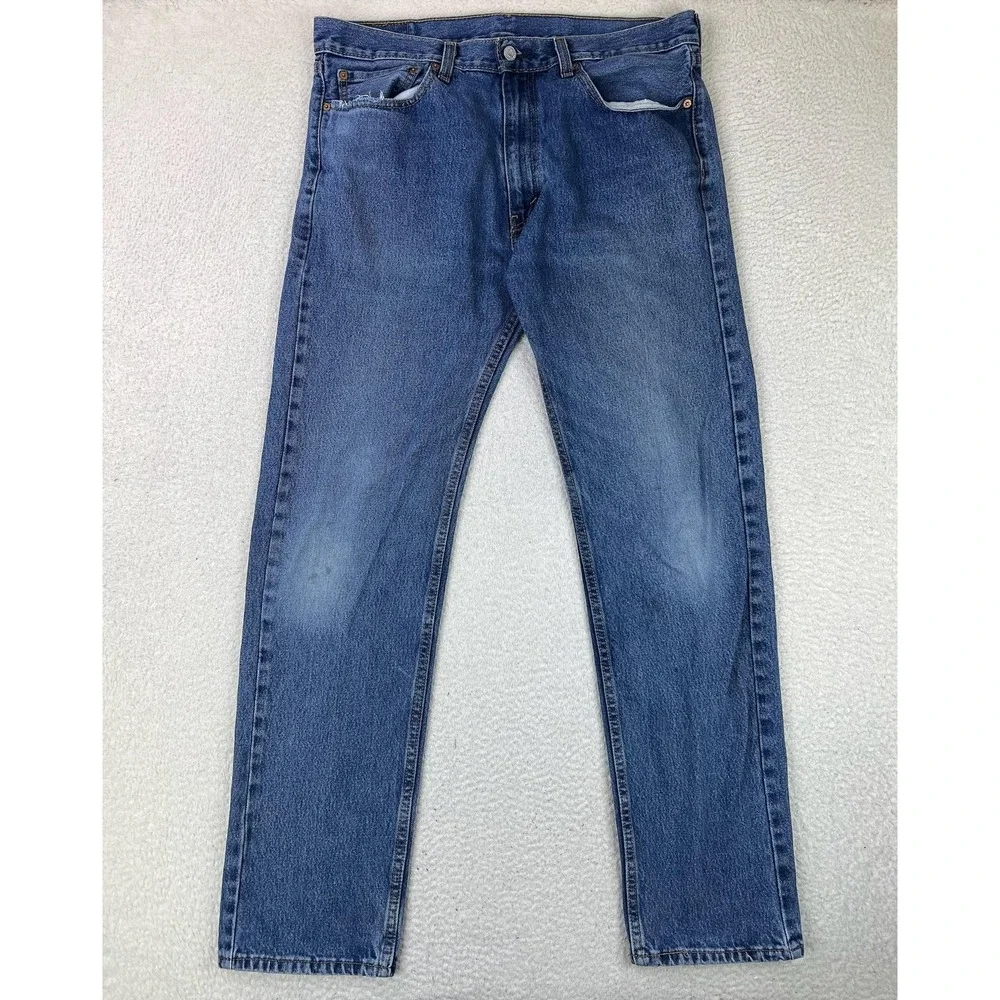 Levis 505 Mens 36x34 Blue Regular Straight 100% Cotton Denim Jeans Med Wash